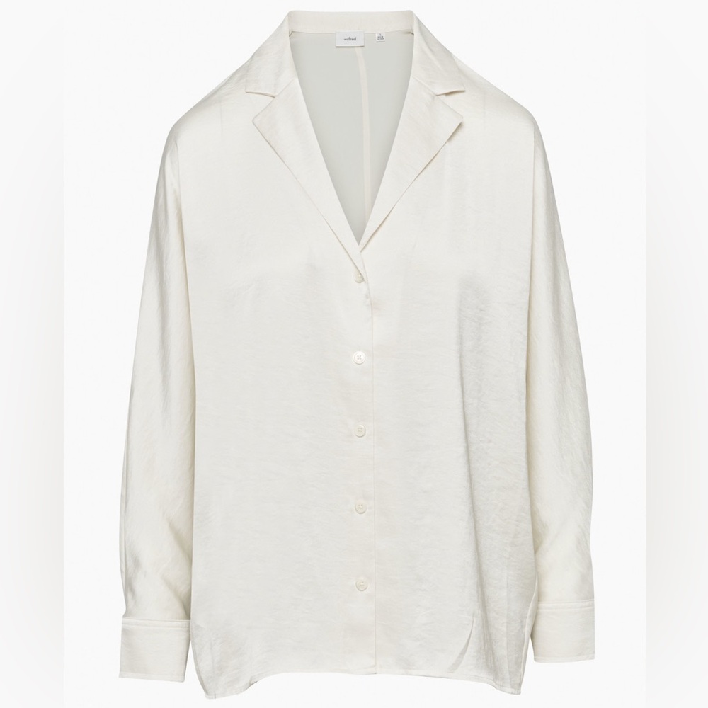 Aritzia Wilfred cream satin Freeform button down shirt blouse